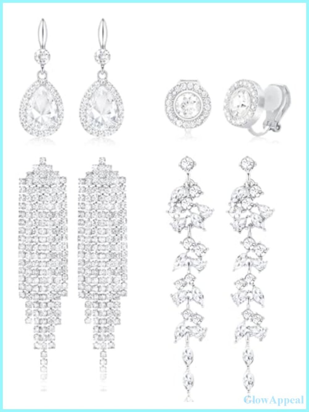 4 Pairs Clip On Earrings Non Pierced Rhinestone CZ Dangle Tassel Chandelier